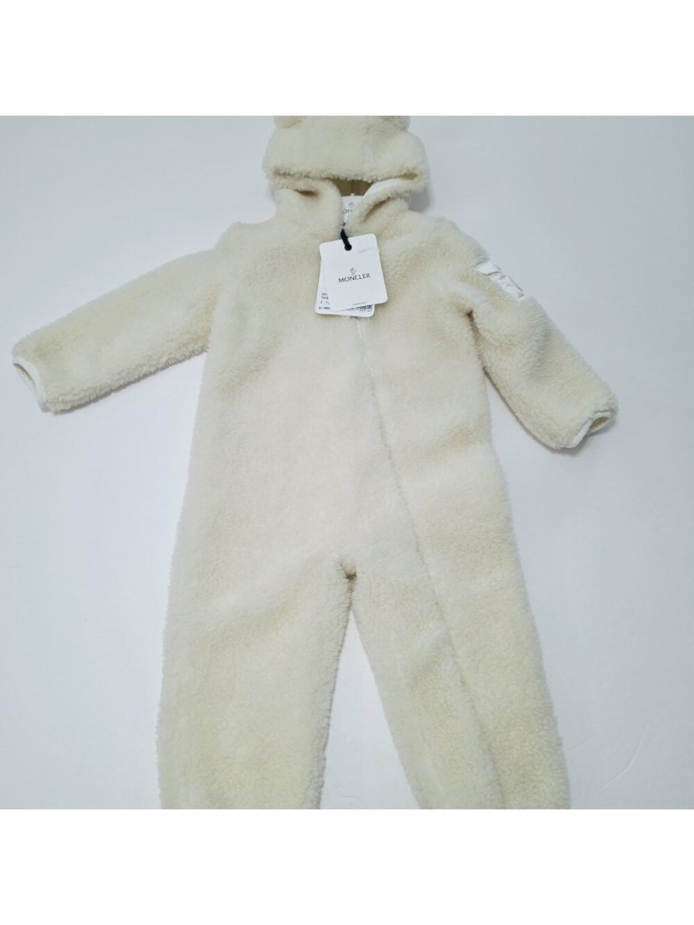 NEW Moncler  18/24 mths Unisex Tutina Faux Fur Hooded Coverall White/ivory Baby